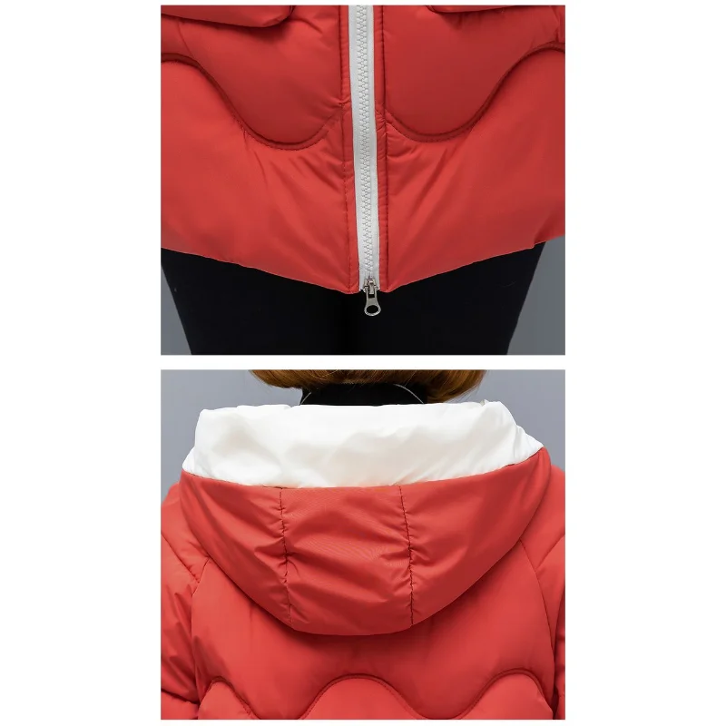 2023 New Down Cotton-padded Women Medium Length Large Size Hooded Loose Commuter Solid Color Hooded Cotton-padded Niche Coat