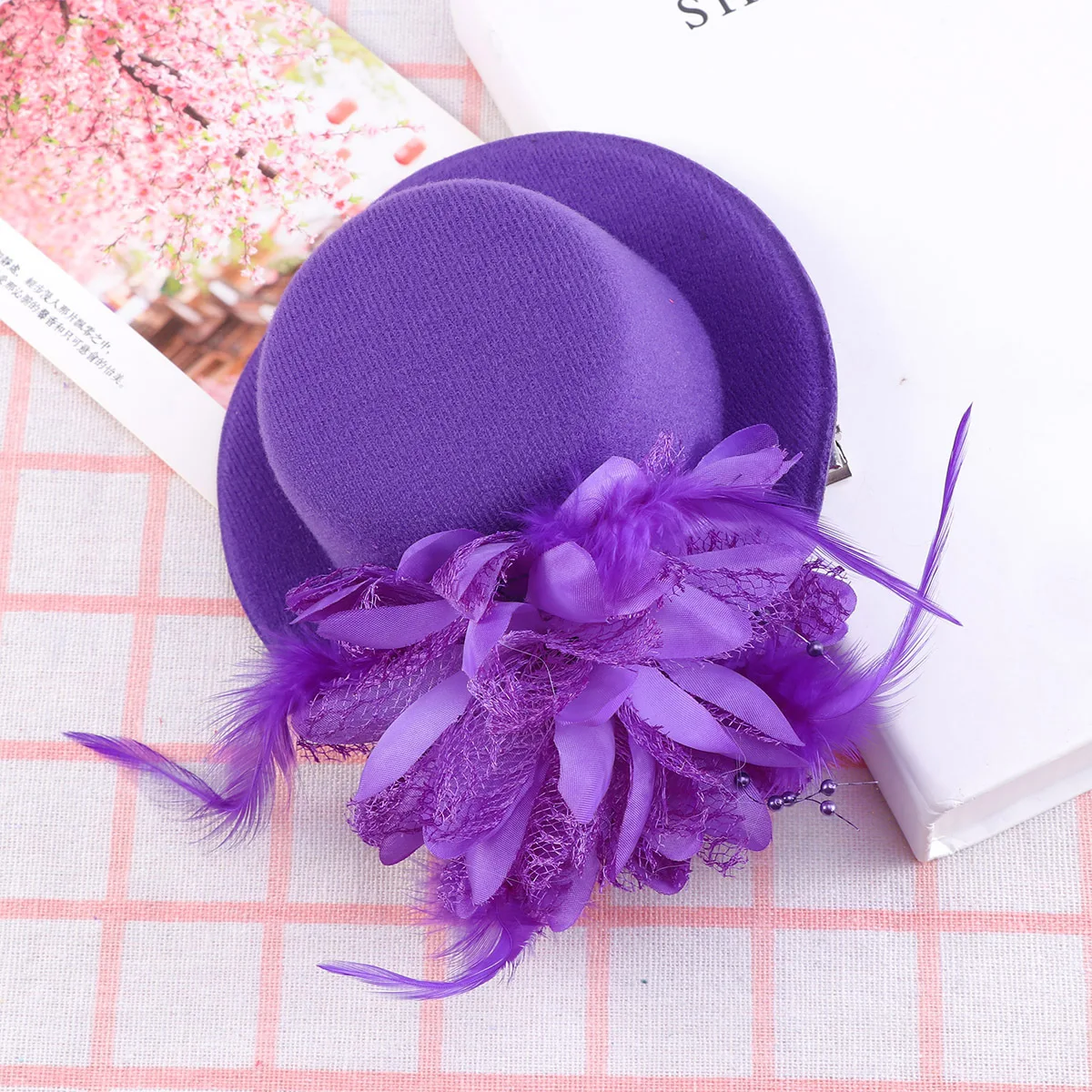 زهرة قبعة دبوس الشعر 13 سنتيمتر الشاش مشبك صغير اكسسوارات الزفاف لحفل زفاف مأدبة السيدات رشيقة الأرجواني قبعة دبابيس الشعر #5