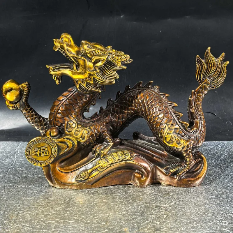 Gilt copper fortune ornament, green zodiac craft, office decoration, dragon soaring across the seas, five-clawed d