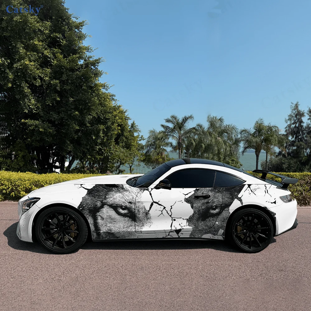 

Crack Wolf Tiger Ink Paint Car Vinyl Wraps Decal Self-adhesive PVC Sticker Suitable for Trucks SUV Decor Auto Accessories Gift