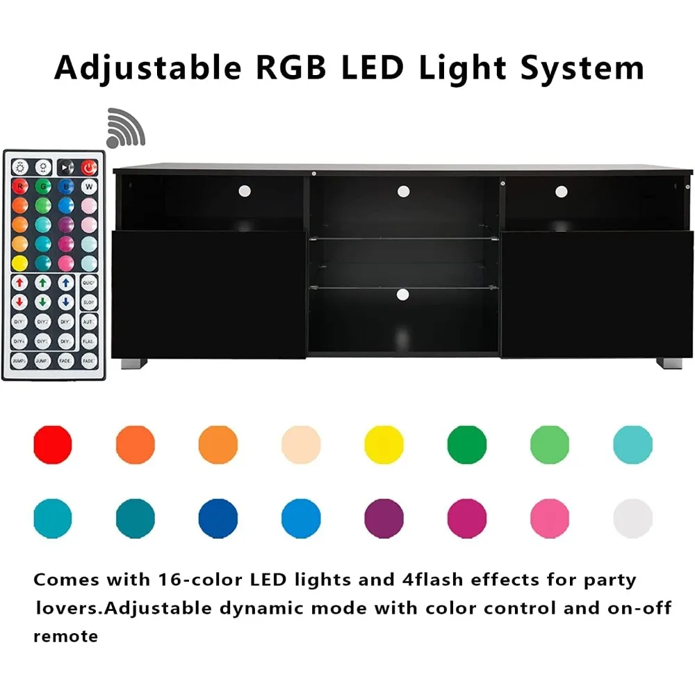 حامل تلفزيون LED حديث لأجهزة التلفاز مقاس 50-60 بوصة، وحدة تحكم وسائط عالية اللمعان مع درج وإضاءة LED