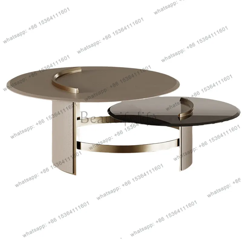 Creative round stainless steel coffee table modern light luxury tempered glass designer model