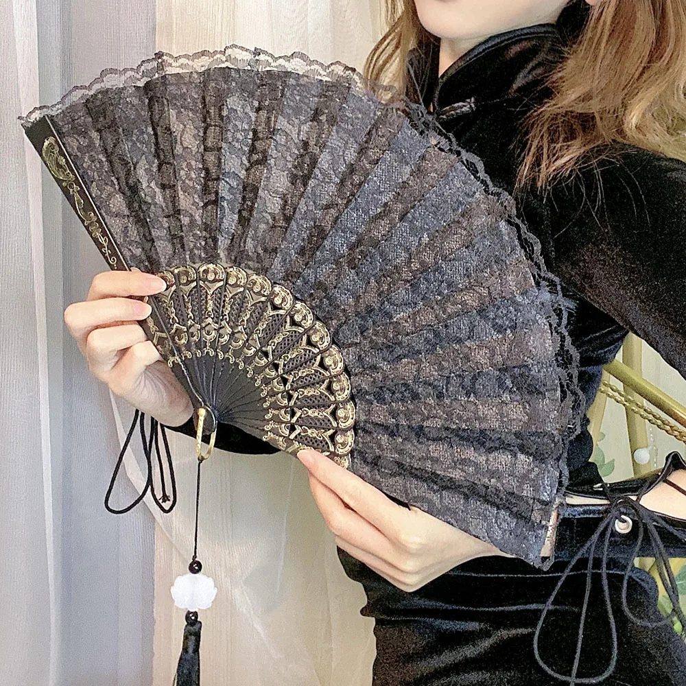 

Модный свадебный белый кружевной складной веер, пластиковый свадебный косплей, вечерние украшения для дома, декоративный веер, древняя невеста, ручной веер, украшение