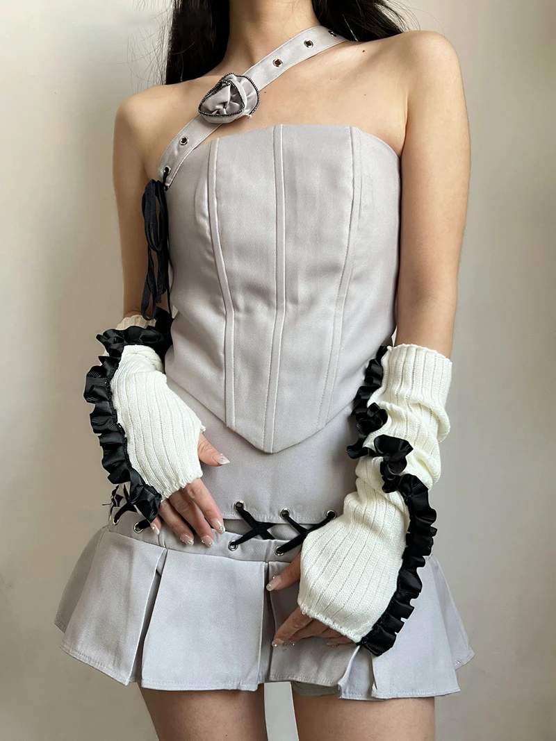 مرونة لينة طويلة الكشكشة أكمام أذرع تبريد أبلى عارضة الزخرفية متماسكة أصابع قفازات السيدات حزب الملحقات