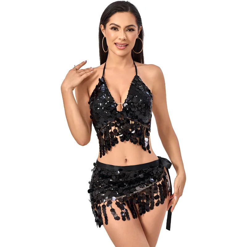 Nouveau Danse du ventre taille chaîne hanche serviette mode décontracté gland costume haut scène Performance costume