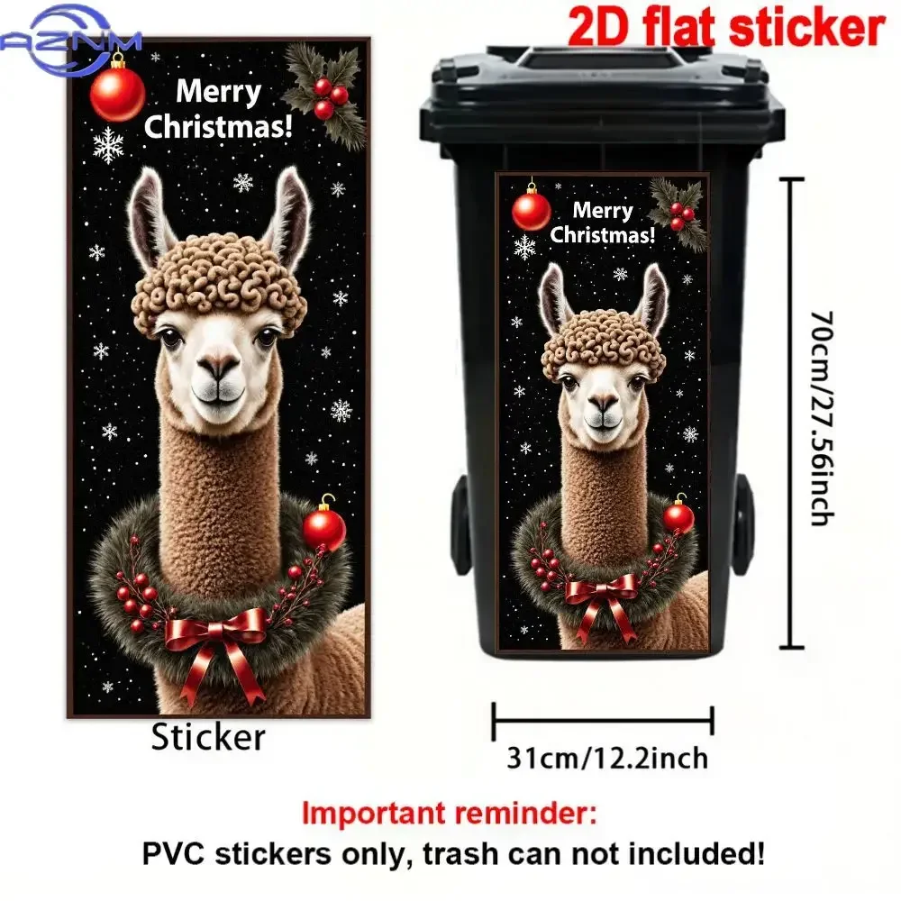 1pc, 2D Flat Christmas Sticker, Fluffy Camel (Or Alpaca) Theme, White Snowflakes on a Black Background, Green Plush Garland De