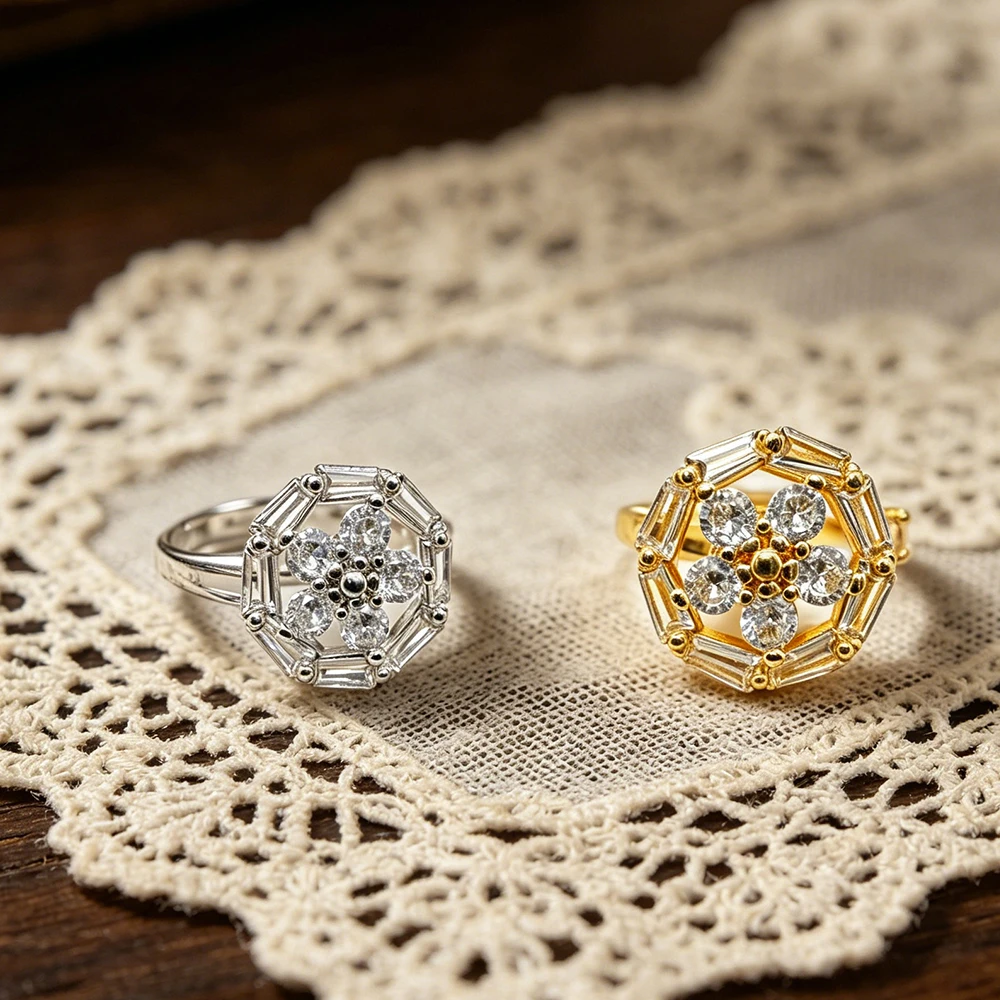 Elegant Octagon Frame Flower Cz Ring For Women Daily Casual Office Work Bridal Party  Valentine's Day Mother's Day Jewelry Gift