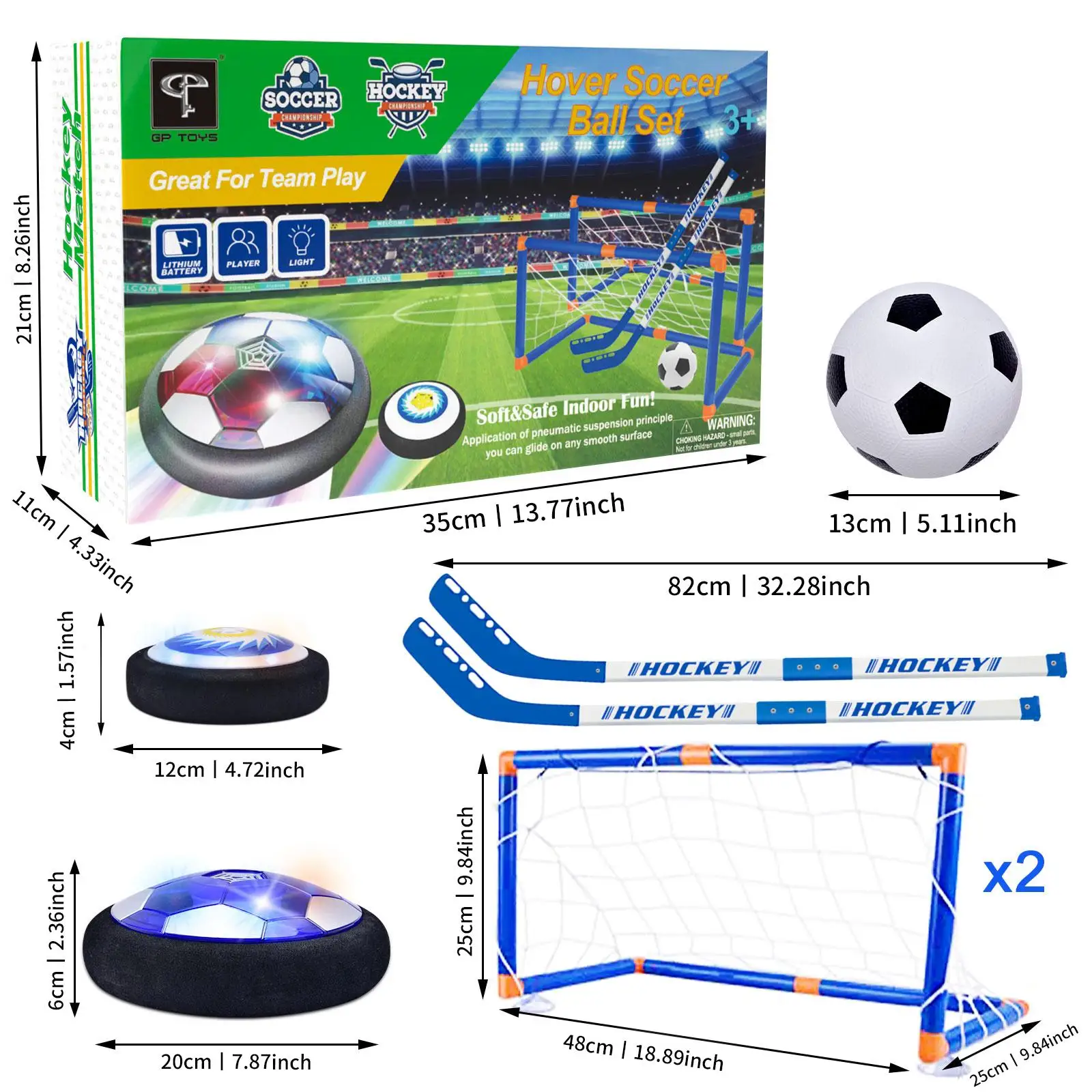Juguete combinado multifuncional de fútbol Hover Hockey, juguete deportivo, futura de fútbol con luces LED frescas, anillo de choque de espuma protege muebles y pies, regalos para el día de los niños/aniversario/Navidad