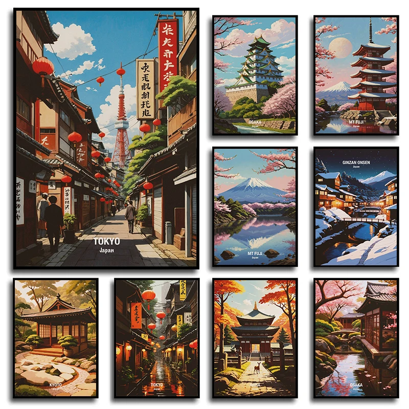 Pósteres e impresiones de paisajes de la ciudad de Osaka, Monte Fuji, viajes a Japón, impresión en lienzo, imagen artística de pared para decoración de sala de estar