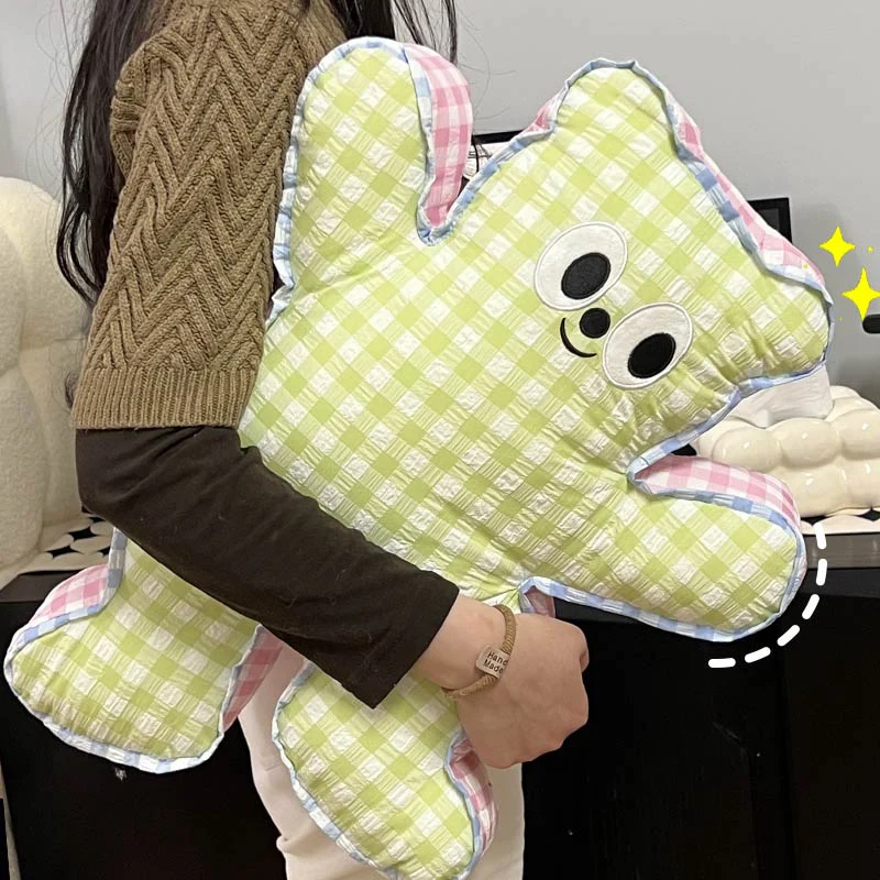

Premium Soft Checkered Bear Hug Pillow Durable Home Decor Gift Machine Washable Non-Slip Base Bed Couch Office Cushion
