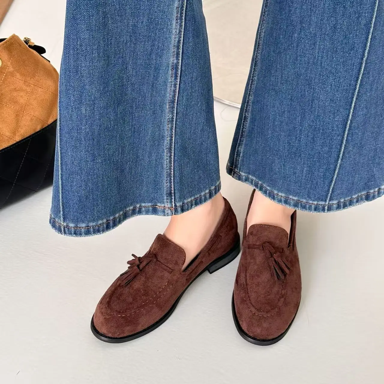 Butterfly Knot Flat Bottom Bean Shoes Women's Spring Autumn Fashionable Versatile Soft Bottom Slip-On Shoes for Girls