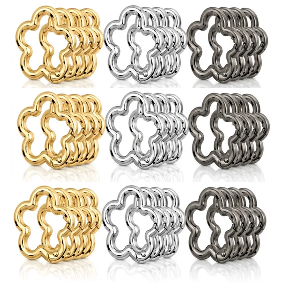 5/50Pcs Flower Shape Spring Ring Open Buckle Carabiner Snap Clip for Leather Bag Handbag Belt Strap Connector Zinc alloy