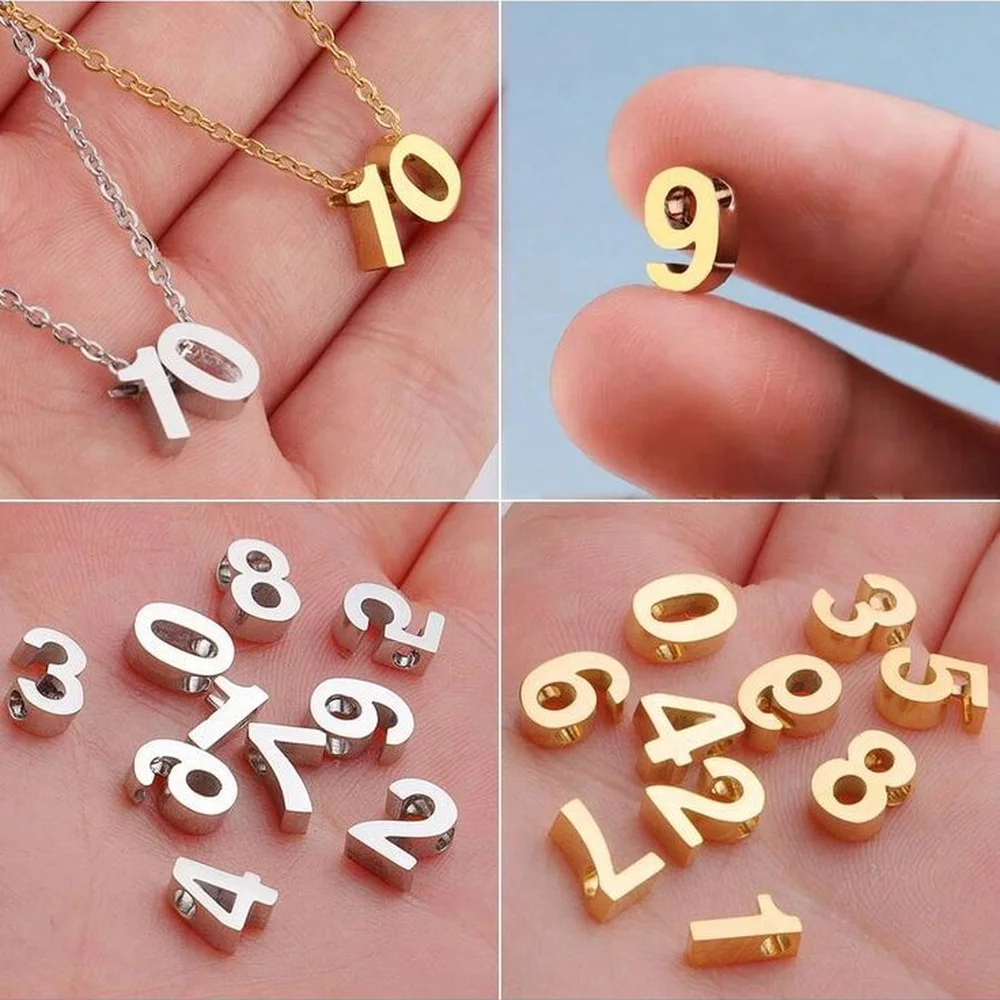CARLIDANA DIY Jewelry Making Accessories Stainless Steel Gold Plated Arabic Number Pendant Charms for Women Necklace Bracelet