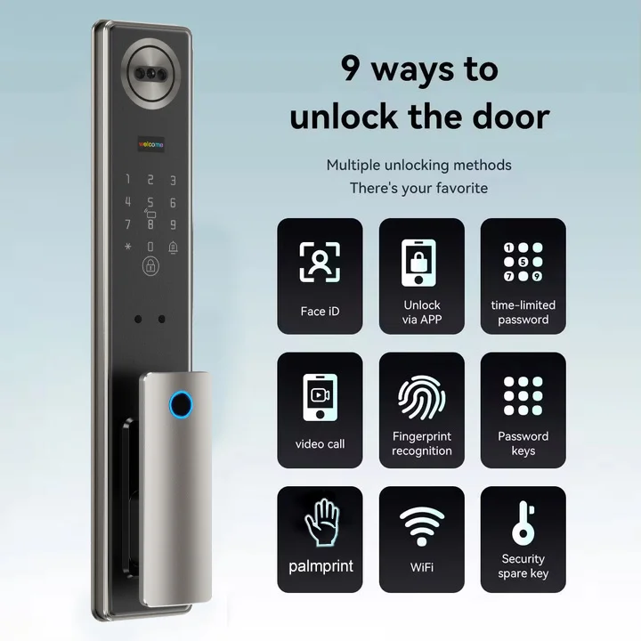 Glomarket Facial Tuya Wifi Fully Automatic APP Fingerprint Digital Lock Password Card 3d Face Recognition Smart Door Lock
