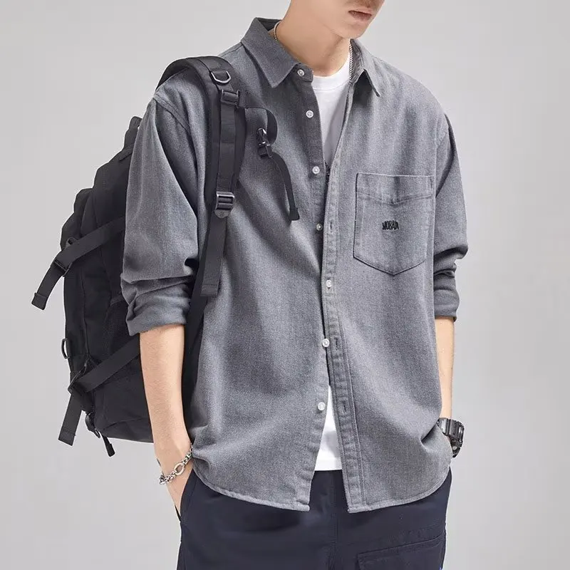 Fashionable Retro Long Sleeve Men's Shirt Autumn Style Casual Workwear Jacket Turn-down Collar Standard Fit Regular Thickness