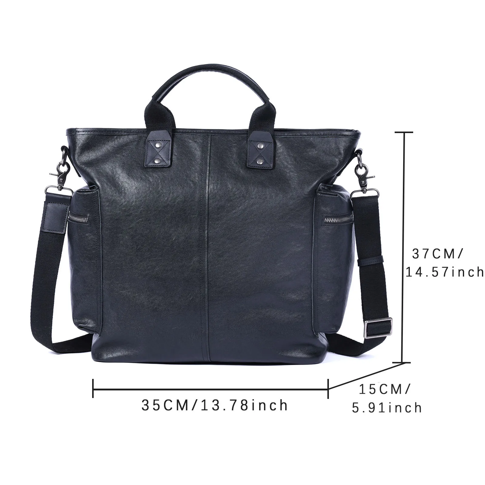Echtleder Herren-Aktentasche 15 Zoll Laptop-Tasche Einfache Rindsleder-Handtasche Pflanzlich gegerbtes Leder Modischer Casual-Stil – Detail 3