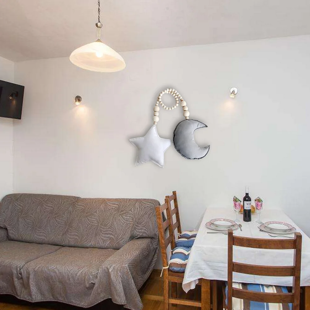 

Moon Star Wooden Beads Hanging Ornament White Room Crib Nursery Kids Room Wall Art Hanging Decor