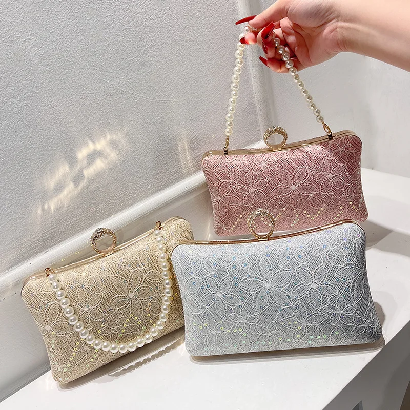 

Women Glamorous Stylish Lace - textured Evening Clutch Delicate Exquisite Shimmery Elegant Statement Gorgeous For Dinner Party