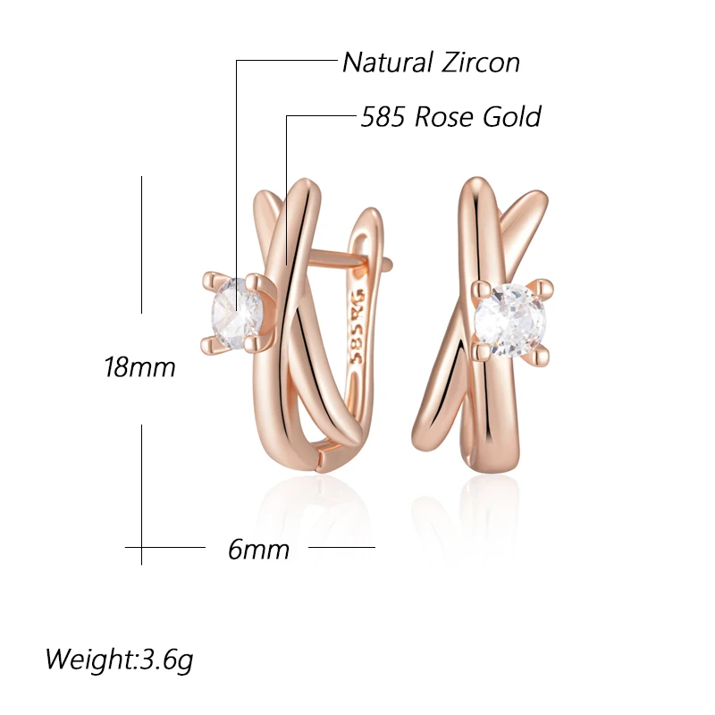 Kinel Hot 585 Rose Gold Color Glossy Geometric Dangle Earrings For Women Fashion Natural Zircon Accessories Daily Fine Jewelry