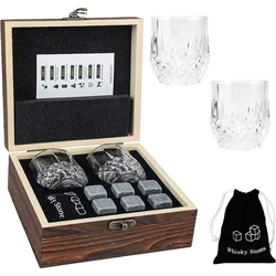 Father's Day Gift for Men Whiskey Stones Glasses Set Granite Ice Cube for Whisky in Wooden Bottle Box Present for Dad Husband