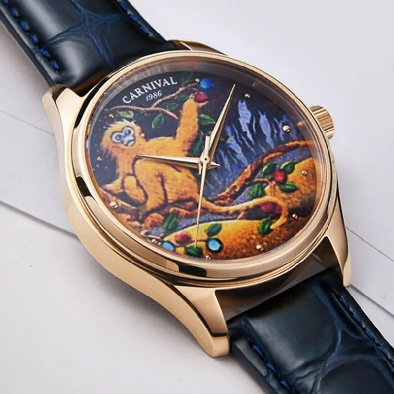 CARNIVAL Brand Luxury Mechanical Watch Mens Fashion 3D Monkey NH36 Movement Automatic Wristwatch Waterproof for Men Reloj Hombre