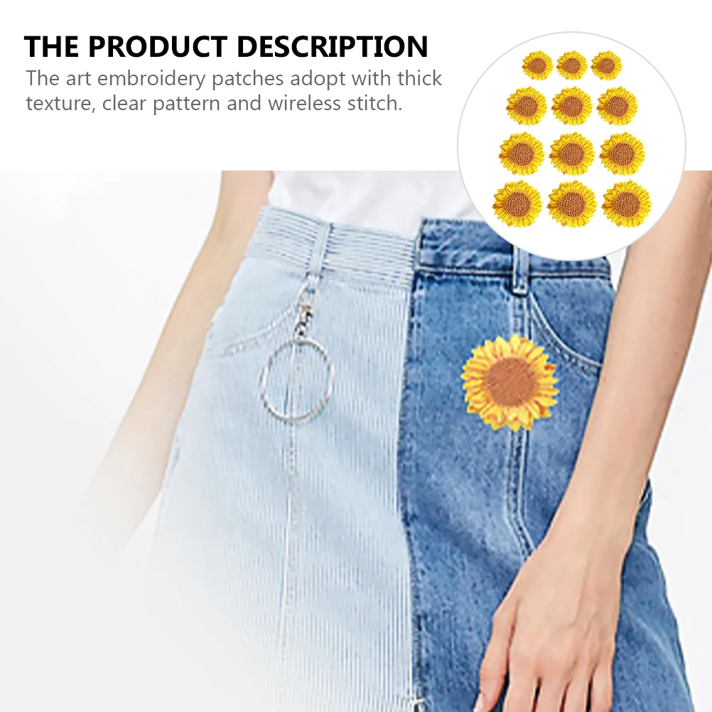 

Embroidered Sunflower Patches DIY Appliques Clothing Decoration Thick Texture Clear Pattern Iron On Sewing Repair Casual Wear