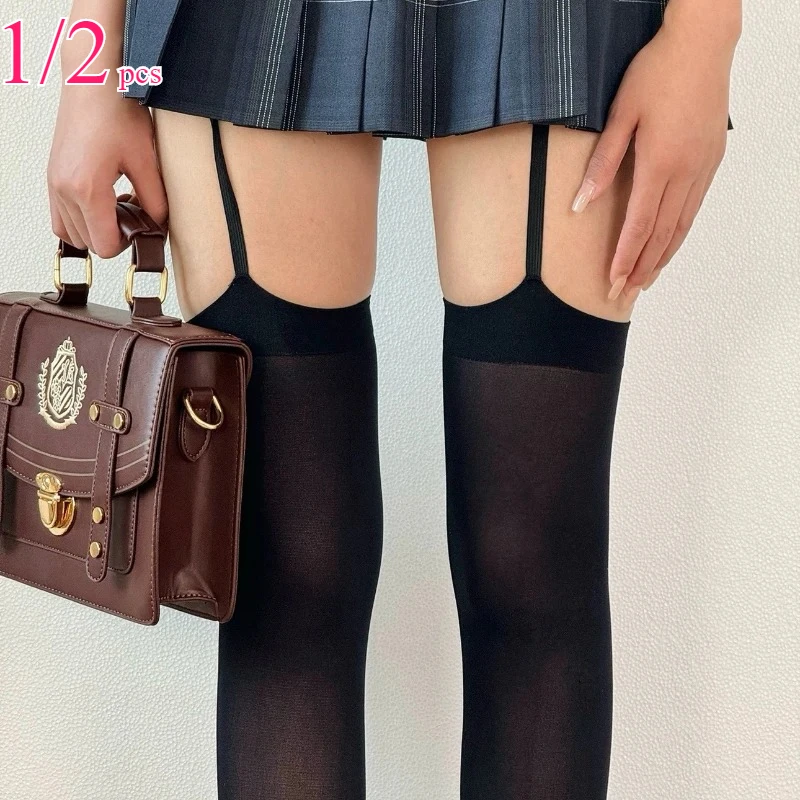 1/2pc 女性のセクシーなサスペンダー太ももハイストッキングベルベット黒と白の不規則な JK 日本のオーバーザニーソックス女の子
