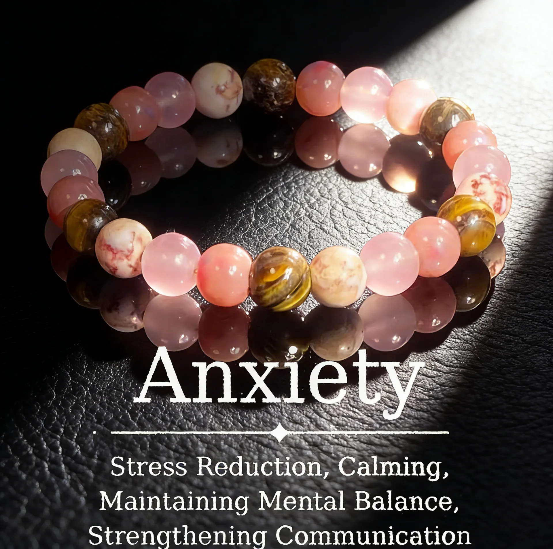 

Chinese Style Lucky Fortune Blessing 8mm Tiger Eye Stone Pink Crystal Beaded Bracelet For Women Calming Anxiety Relief Spiritual