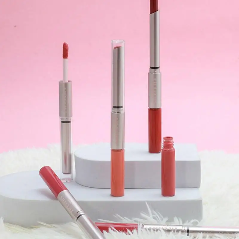 2 In 1 Matte Lipstick Waterproof Long Lasting No Fading Matte Velvet Lip Gloss Makeup Smooth Red Lips Cosmetics