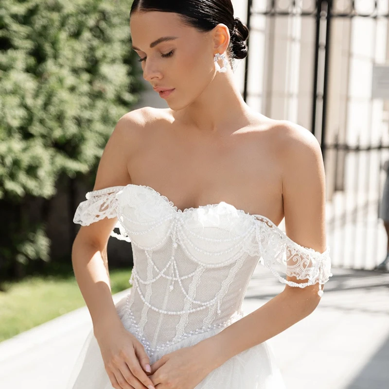 Vestido De Novia De princesa blanco De Eightree para mujer, Vestidos De Novia con escote en forma De corazón y apliques De perlas, Vestidos De Novia personalizados