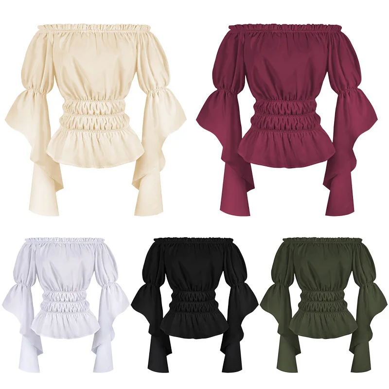 

2025 New Women's Folded irt Medieval Clothing oulder Bared One-oulder Hemmed Women's Sle Ethnic Stage Costume