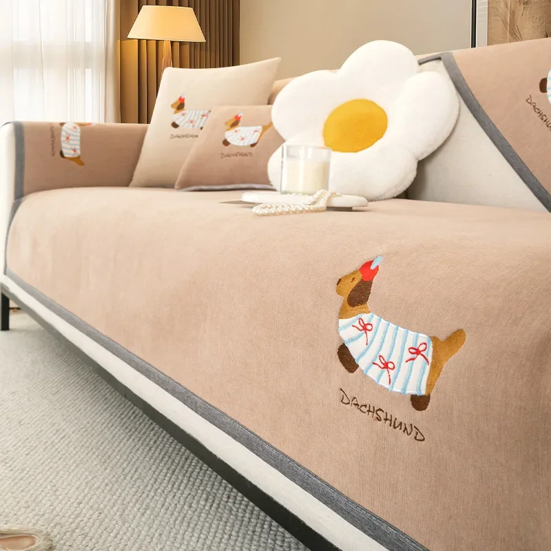 Cartoon Sofa Cushion Cover for All Seasons New Straight Row Anti Slip Sofa Cover Fabric Soft Sticky Breathable Wear-resistant