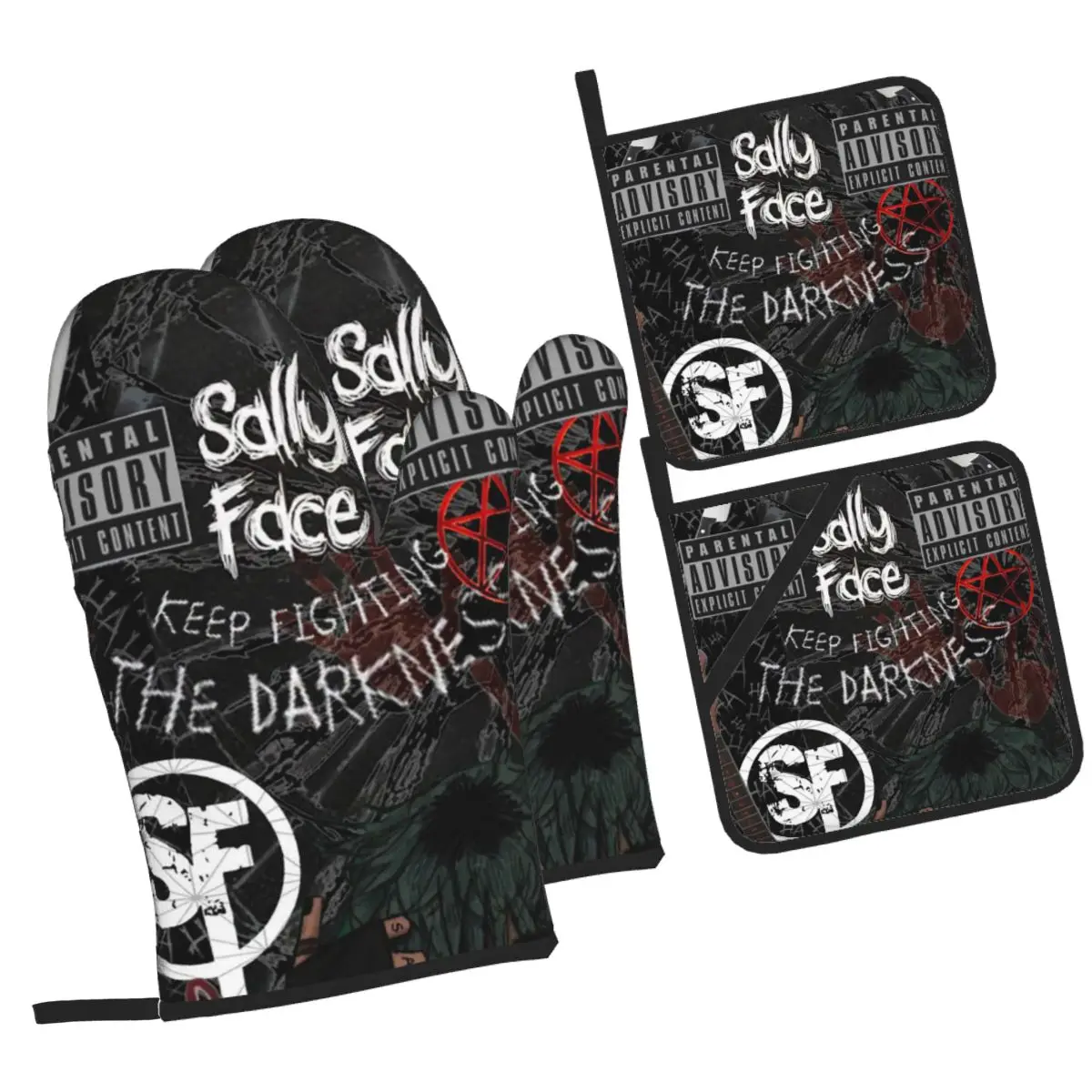 Sally Face Game Anime SF Horror Sal Fisher Oven Mitts and Pot Holder for Baking Kitchen Cooking Resistant Non-Slip Gloves
