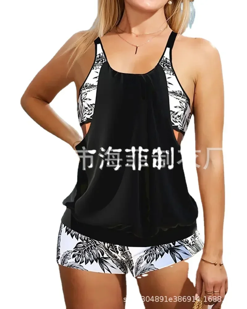 Moda feminina maiô duas peças conjunto tankini verão novo design impressão maiô solto beachwear feminino monokin