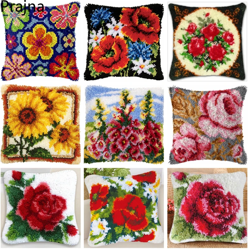 Flower Latch Hook Embroidery Pillow Coarse Wool Hand Knitted Cross Stitch Kit Embroidery Material Kussen Borduren Kruissteek