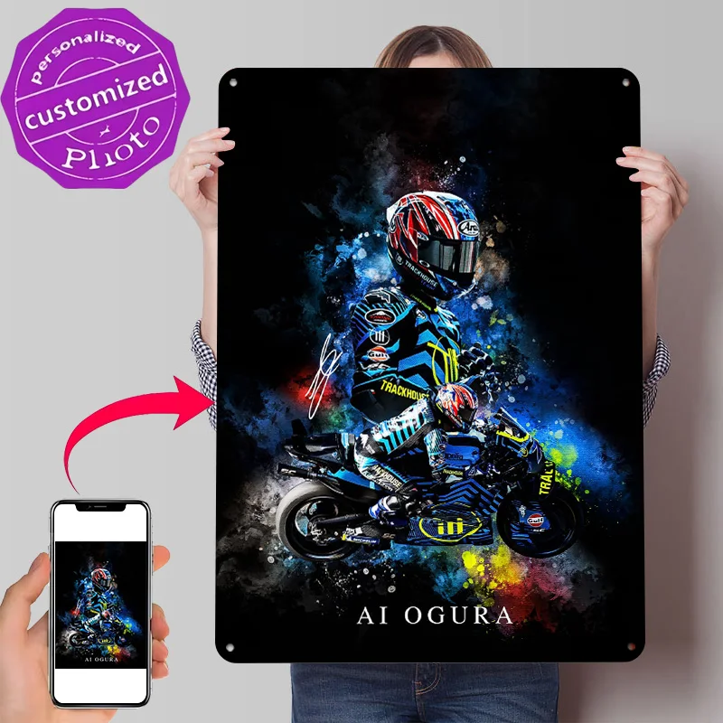 Affiche imprimée en 3D avec texture de portrait de motard de course Ai Ogura, art mural personnalisé, plaques métalliques rétro pour décoration vintage de chambre
