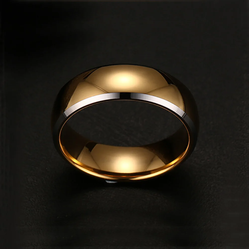 6/8mm anpassbare zweifarbige Gold Silber Wolfram Stahlringe für Frauen Männer Laser Logo Schmuck Hochzeit Verlobung sband Großhandel – Detail 9