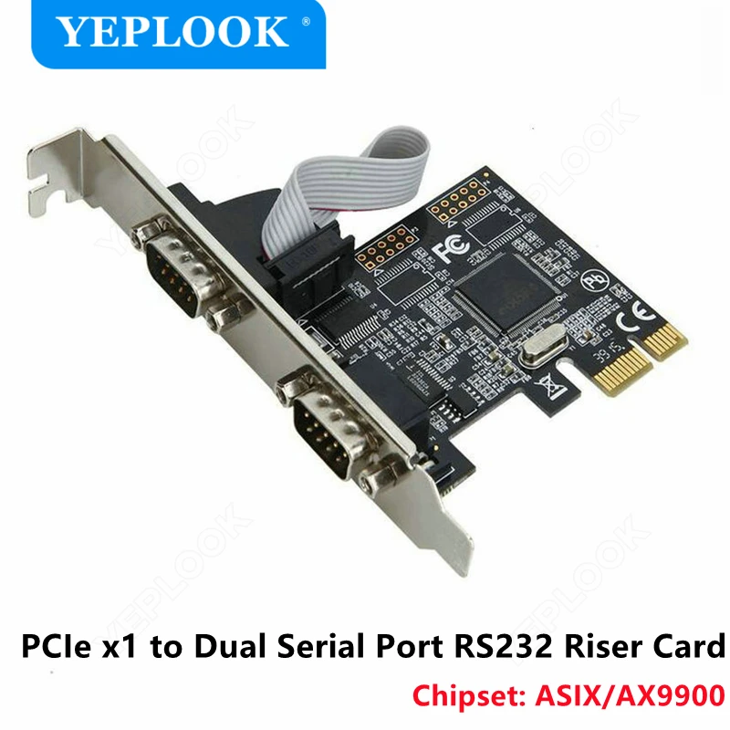 PCIe to 2 Serial Port RS232 DB9 PCI-E PCI Express 1x Adapter Riser Card Support RS232, RS485 & RS422 Modes Chipset ASIX/AX9900