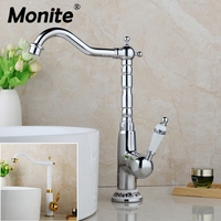 Monite Chrome Swivel Kitchen Faucet Rotated Basin Sink Mixer Tap Solid Brass White Painted & ORB Vanity Brass Mixer Tap Faucet