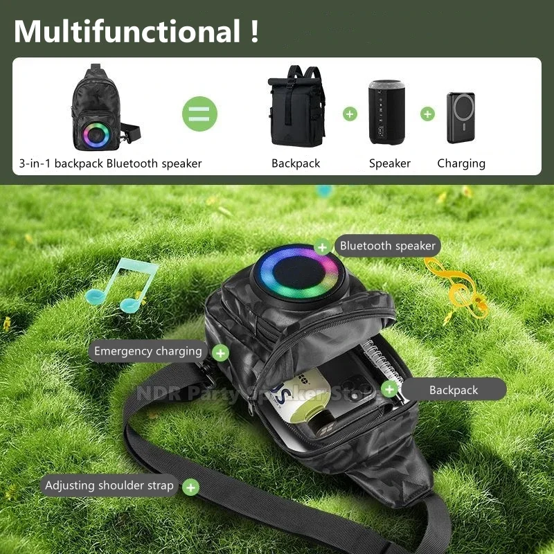 Нагрудная сумка для альпинизма и отдыха на открытом воздухе, Bluetooth-динамик, водонепроницаемая нагрудная сумка для сабвуфера, подходит для паркового прогулок, динамика