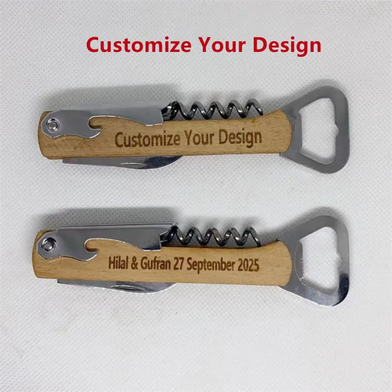 Customizable named wooden-handled wine opener, beer and soda screwdriver, bottle opener, seahorse knife