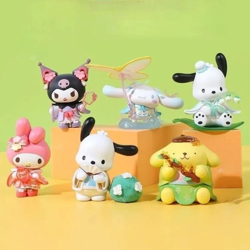 Miniso Sanrio nueva rima flor ropa serie caja ciega Kuromi Melody Pochacco figura de acción ornamento modelo juguete regalo de cumpleaños