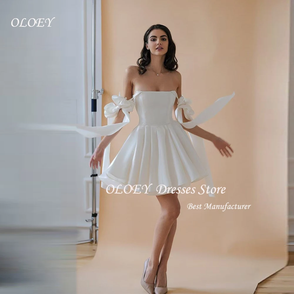 OLOEY ミニウェディングドレス 2025 Aライン花嫁ドレス ベスティドス・デ・ノビア アイボリーガウン バックレースアップ カクテルドレス