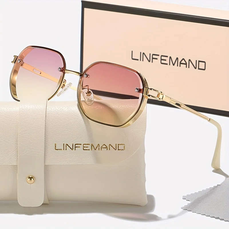 LINFEMAND Minimalistische, geometrische Sonnenbrille mit Metalldekoration und UV400-Schutz für Damen, ideal für Sommerpartys am Strand, Wanderungen und als Geschenk für den Urlaub. – Detail 8