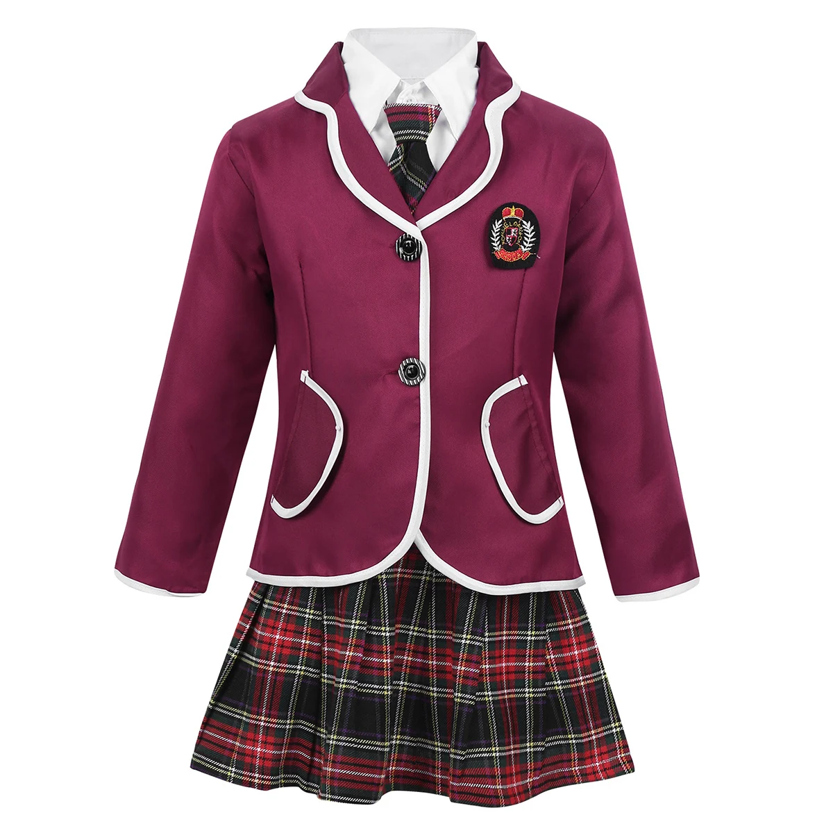 British Preppy Style Kids Girls Uniformi scolastiche Studente Cappotto Camicia Cravatta Minigonna Performance Bambini Costume anime giapponese