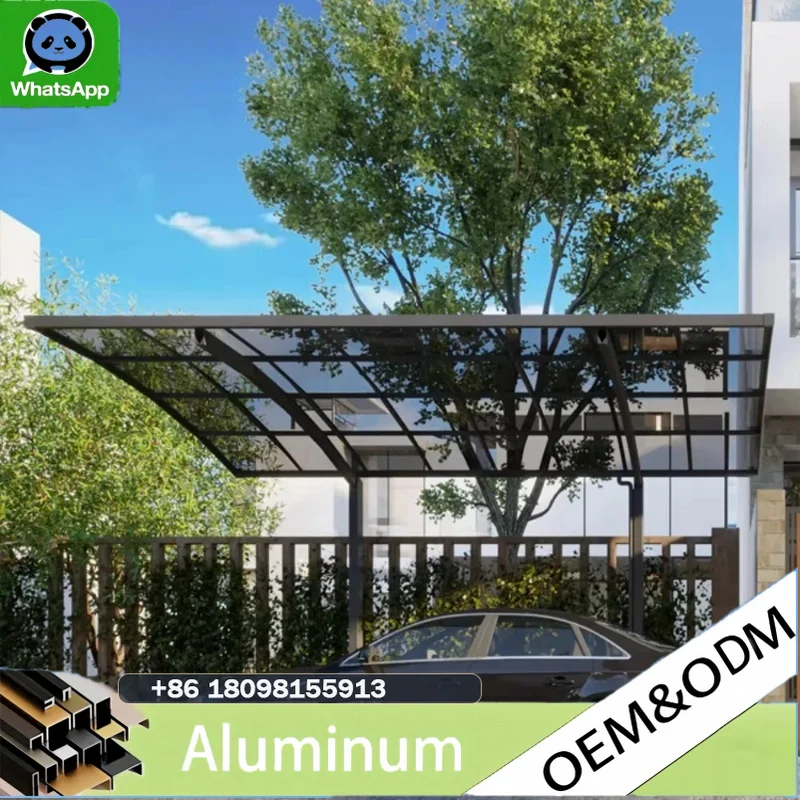 Aluminum Pergola Carport Polycarbonate Roof, Heavy Duty Waterproof Outdoor Garage Parking Shelter Canopy Gazebo, UV Resistant