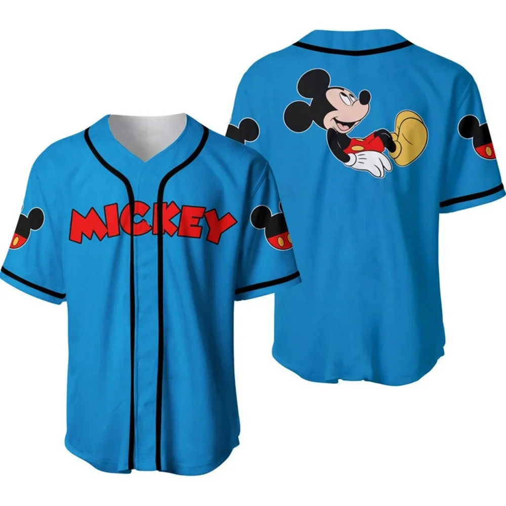 MINISO Disney Kids Baseball Jersey Mickey Mouse Tops Tees Children Cute Cartoon Clothing Boys Girls Baseball Uniform Streetwear