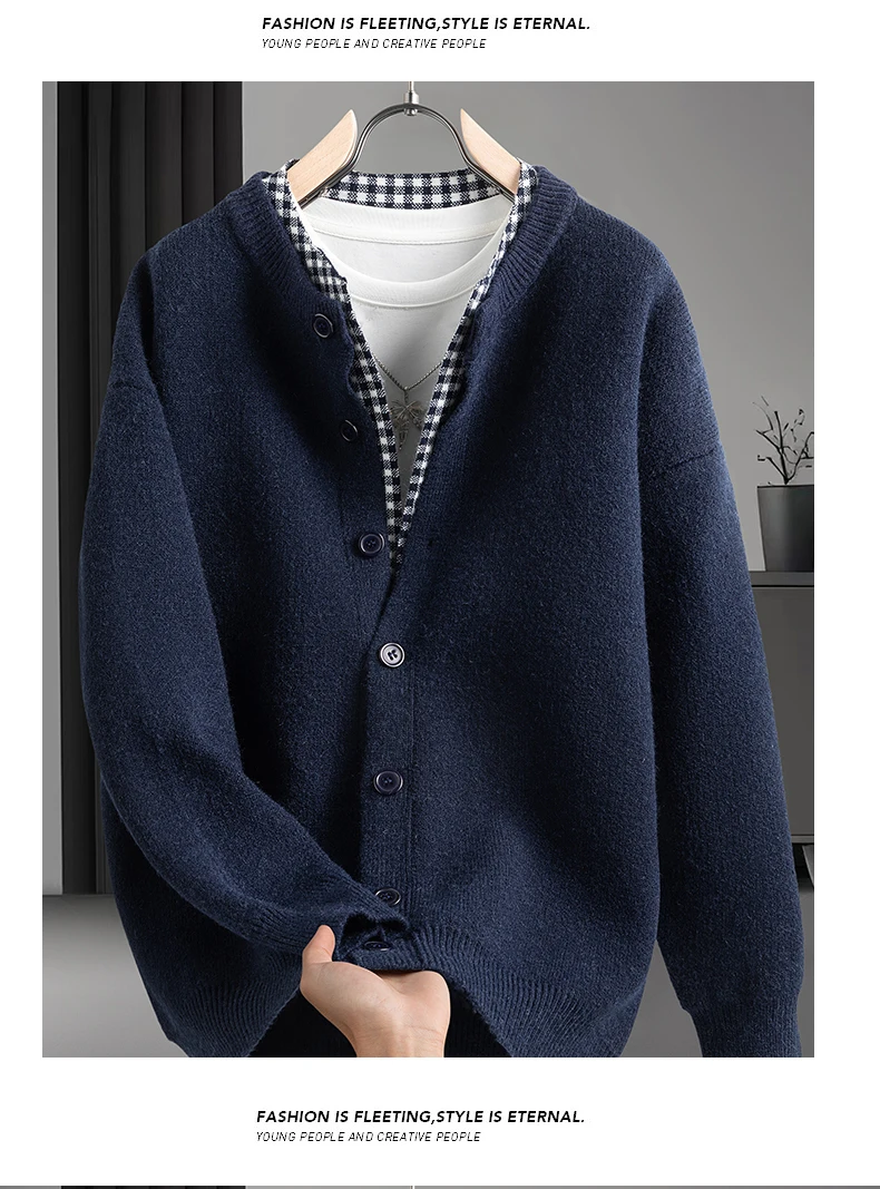 Hochwertiger Herren-Strickcardigan mit Langen Ärmeln, Rundhals und Knöpfen, Herbst-Winter Neue Cardigan-Jacke, Modische Vielseitige Herrenbekleidung – Detail 9