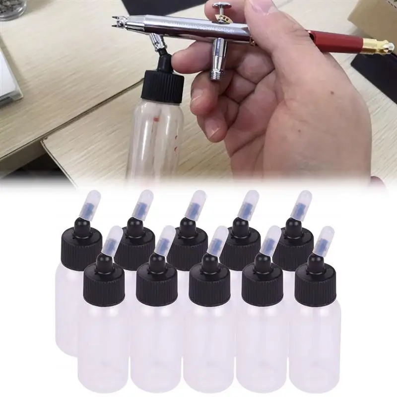 

10PCS 35/65ml Plastic Transparent White Airbrush Feed Bottle Jars With Lid Model DIY Tool