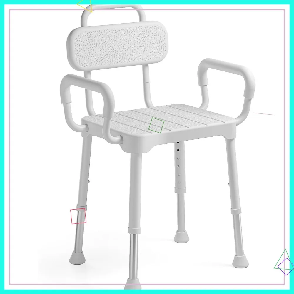 

Adjustable Shower Chair with Arms, Back & Handles for Seniors - Slip-Resistant Bath Stool in Neutral Gray
